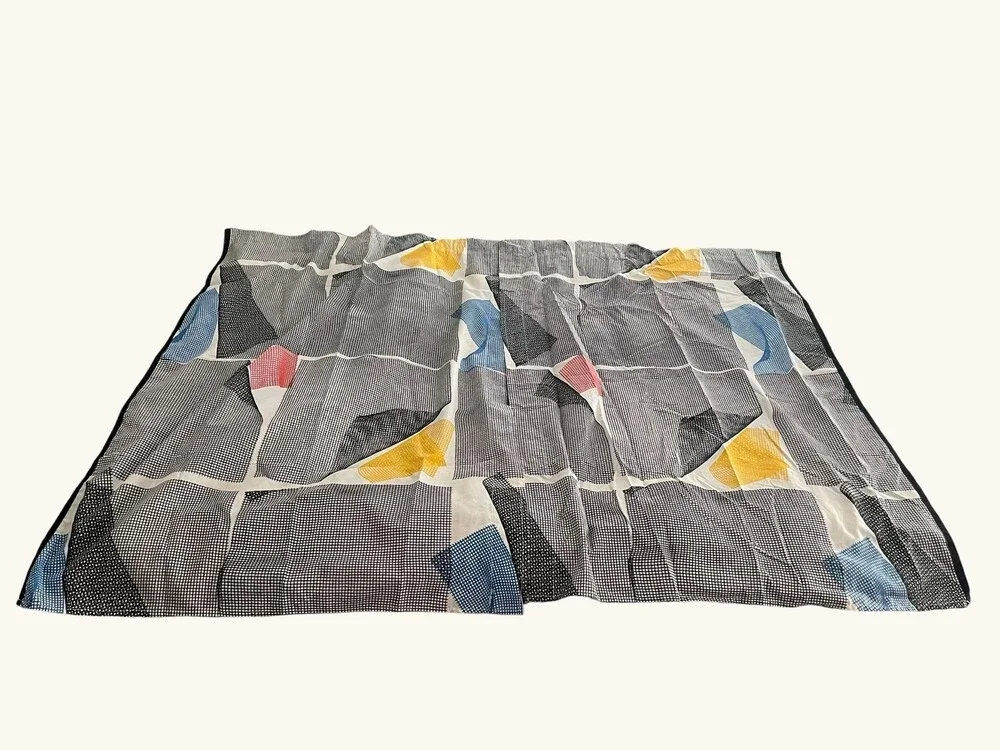 VTG 80s Marimekko Sine Geometric Cafe Curtain Panels 27x38 Memphis Set
